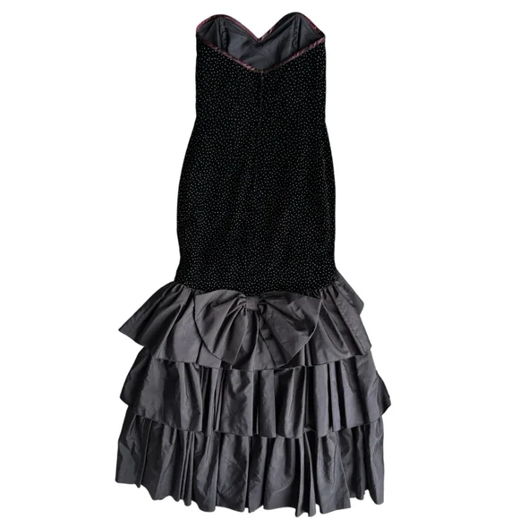 Vintage John Charles Velvet Polka Dot Mermaid Evening Gown Dress Cyprus SMALL - Picture 2 of 9